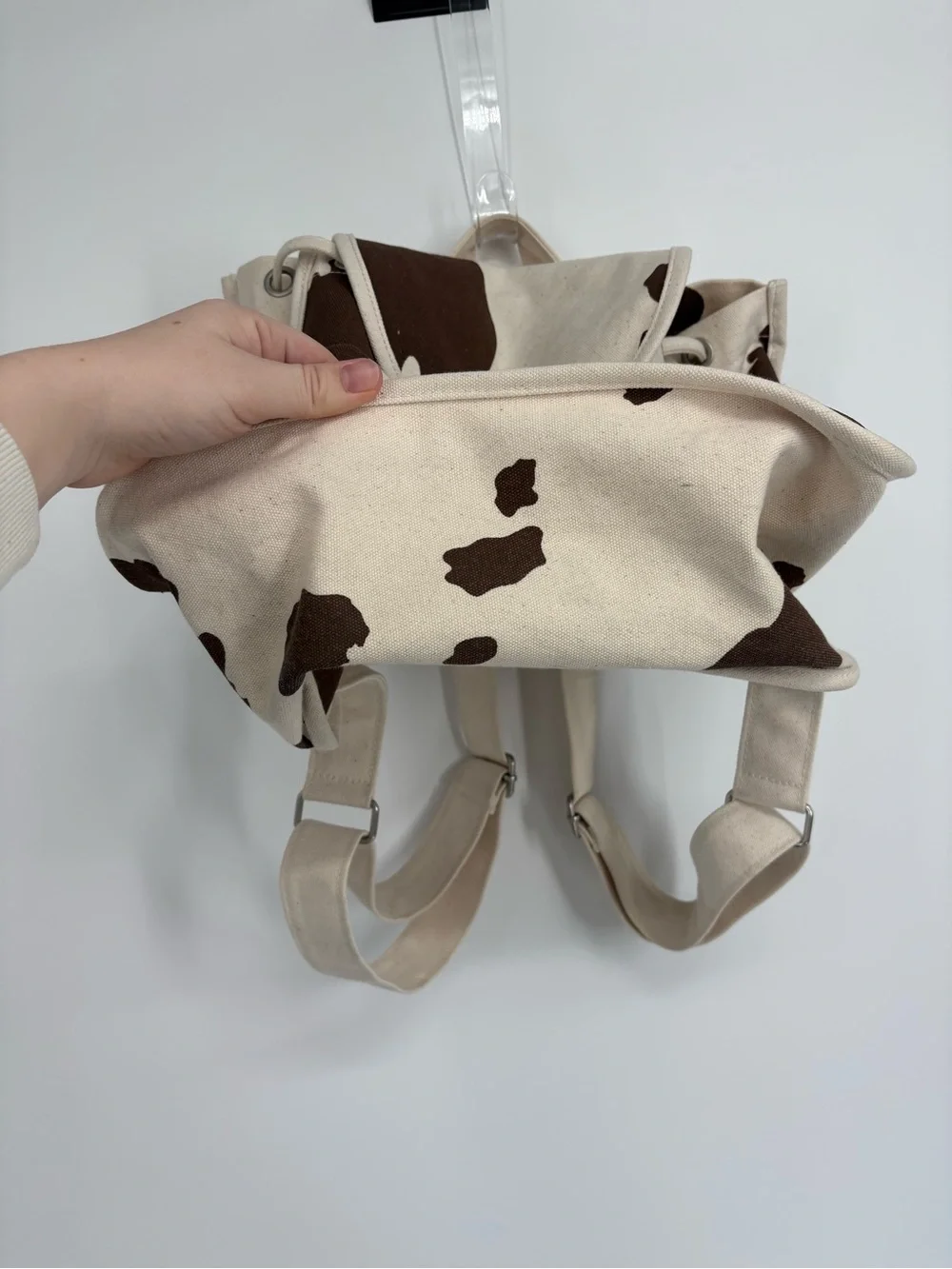 BAGGU Canvas Cowprint Drawstring Backpack - Brown & Cream